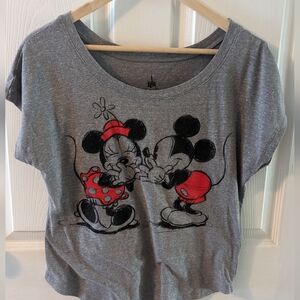 DISNEY Gray Mickey and Minnie Mouse Graphic T-Shirt